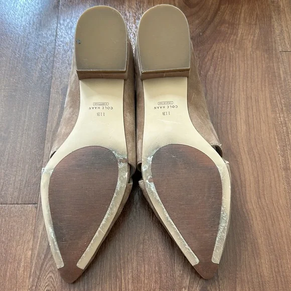 Cole Haan Taupe Suede Pointed-Toe Loafers with Bow - Picture 4 of 4